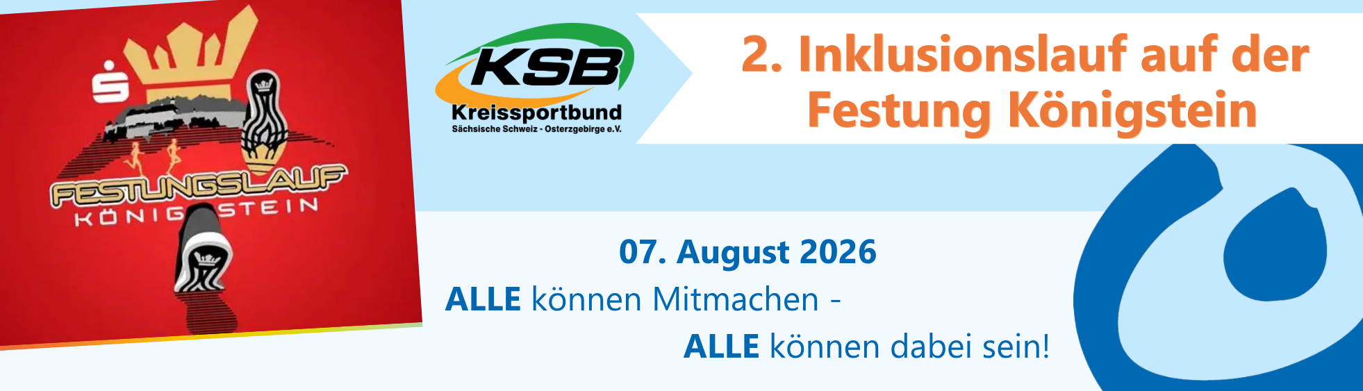 Der Banner zeigt Werbung für den Festungslauf auf der Festung Königstein am 07. August 2026